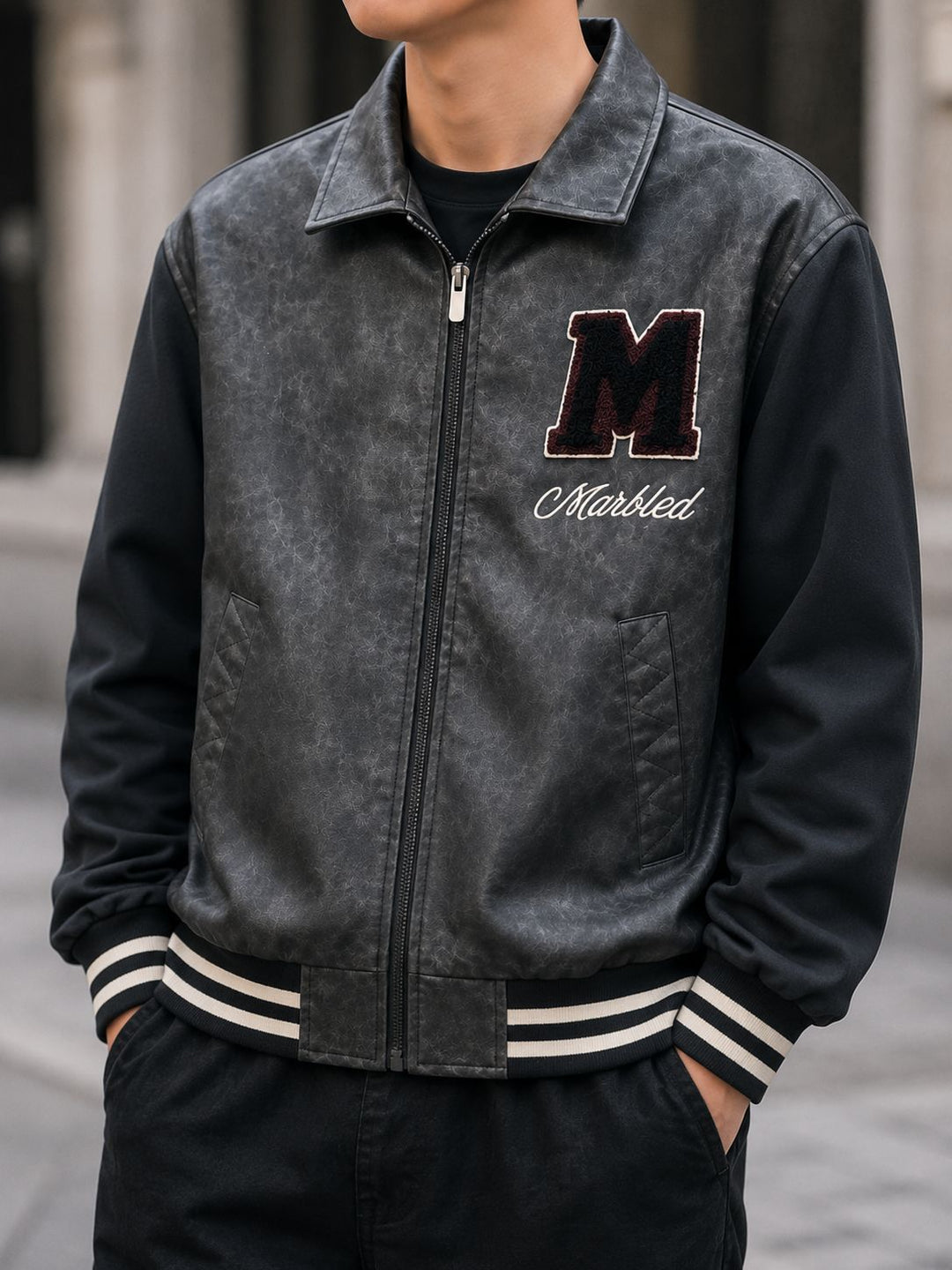 Men's Fashionable Bomber Jacket with Embroidery Details Mune Fashion