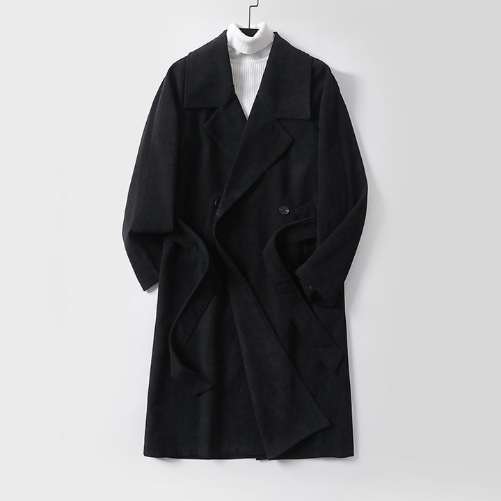 Women's Oversized Coat with Wide Lapels and Waist Belt Mune Fashion
