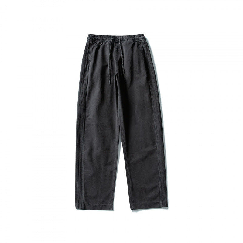 Men's Wide Straight-Leg Cotton Pants with Elastic Tunnel Drawstring and Decorative Side Seams Mune Fashion