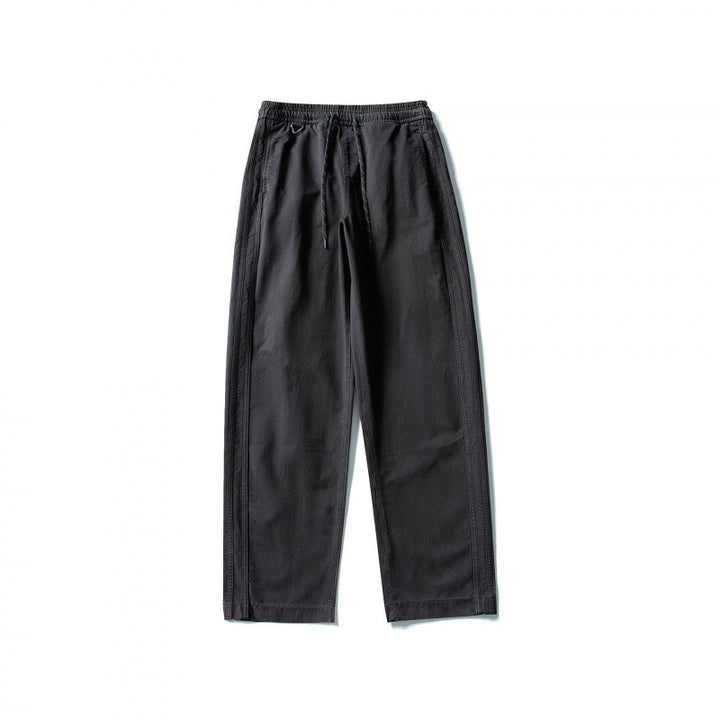 Men's Wide Straight-Leg Cotton Pants with Elastic Tunnel Drawstring and Decorative Side Seams Mune Fashion