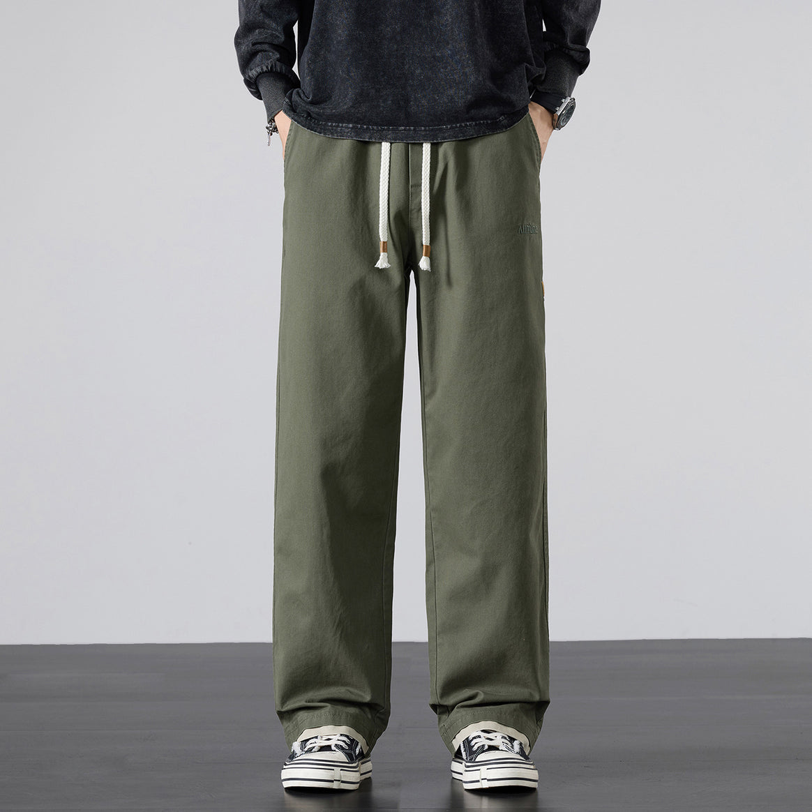 Men's Wide Cotton Canvas Pants in Wide Leg with Drawstring Waist Mune Fashion