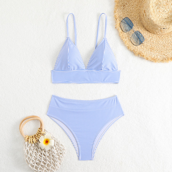 Women's High-Waisted Bikini Set with Fine Stripes Mune Fashion