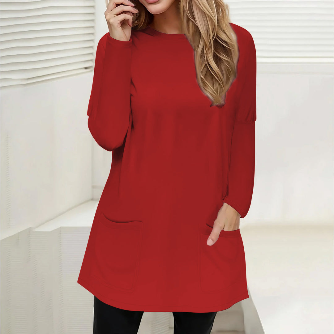 Ladies Casual Longline Tunic with Crew Neck and Patch Pockets Mune Fashion