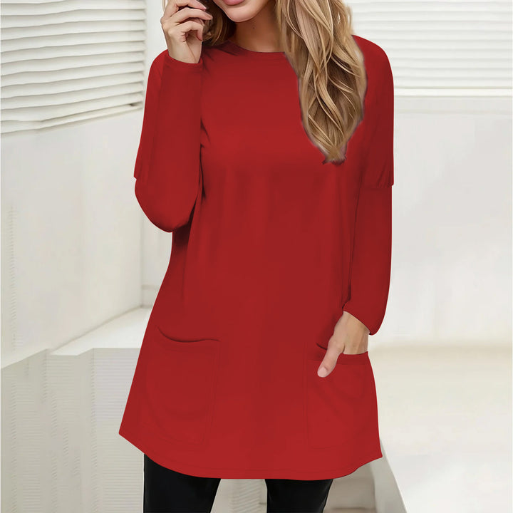 Ladies Casual Longline Tunic with Crew Neck and Patch Pockets Mune Fashion