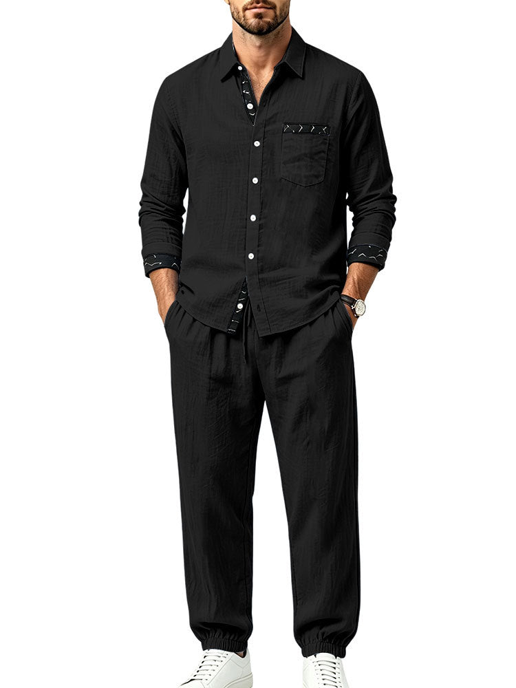 Men's Lightweight Cotton Loungewear Two-Piece Set with Shirt and Drawstring Joggers Mune Fashion