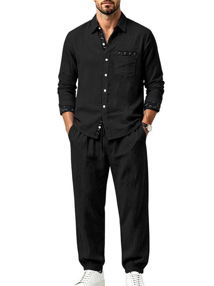 Men's Lightweight Cotton Loungewear Two-Piece Set with Shirt and Drawstring Joggers Mune Fashion