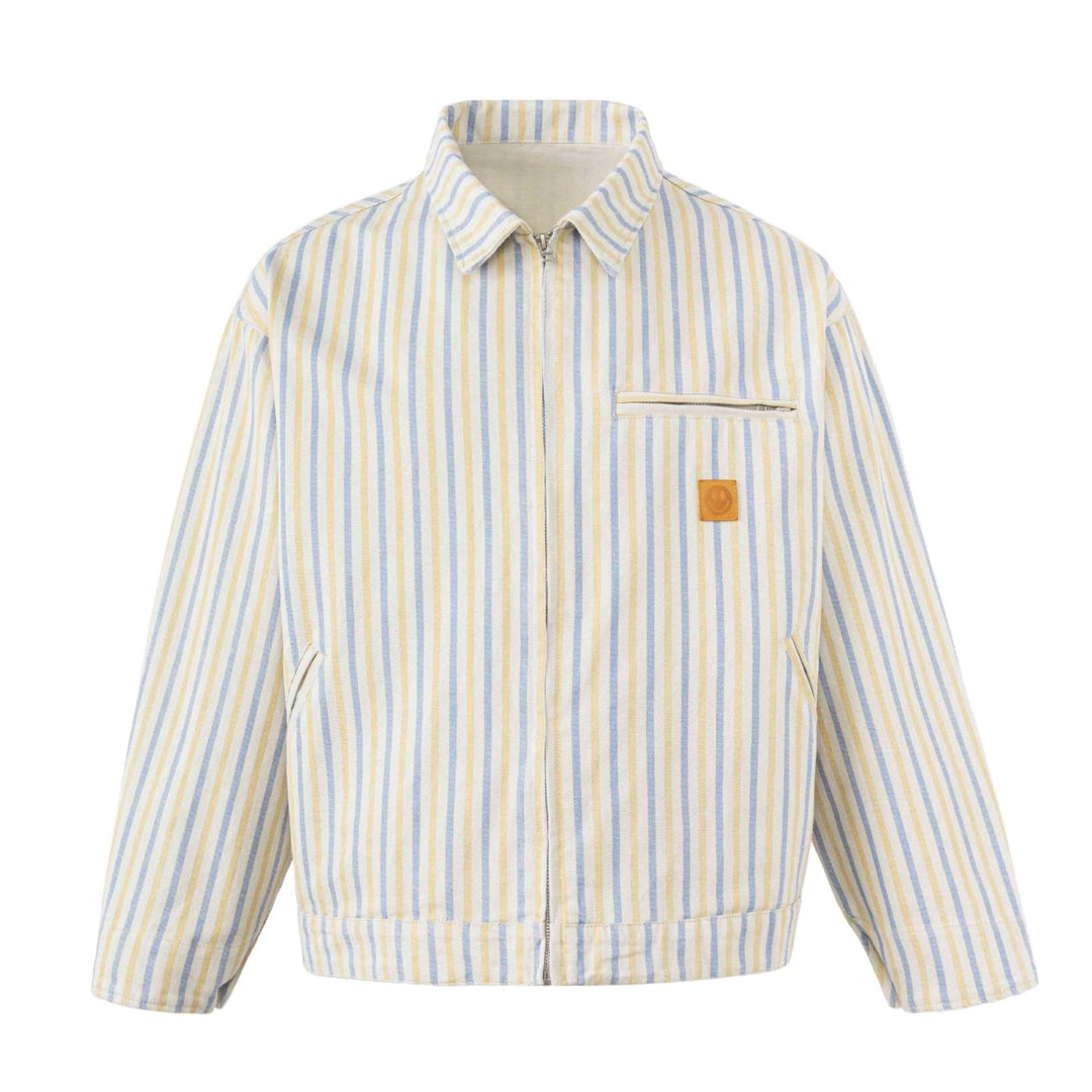 Unisex Striped lightweight Boxy transitional jacket with shirt collar and zipper Mune Fashion