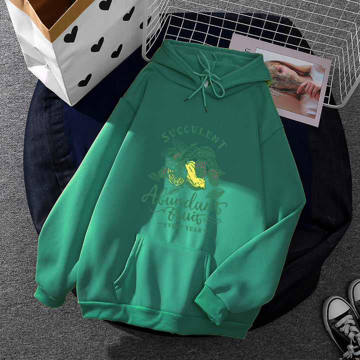 Women's relaxed-fit hooded sweatshirt with botanical fruit illustration and kangaroo pocket Mune Fashion