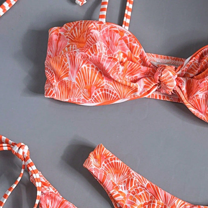 Women Bandeau Bikini with Ruffles and Side Ties Mune Fashion