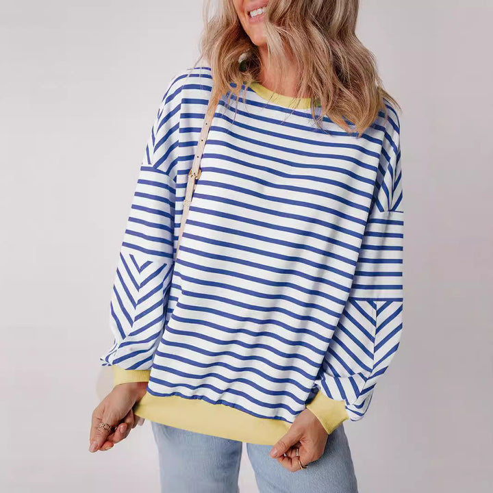 Women's casual striped sweatshirt with boxy cut and contrasting finishes Mune Fashion