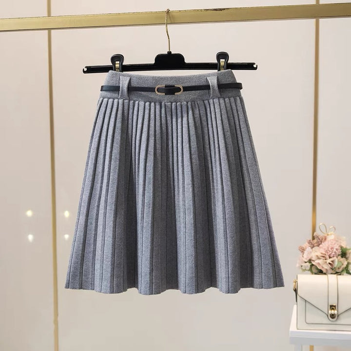 Ladies Pleated Midi Skirt with Decorative Elastic Waistband Mune Fashion