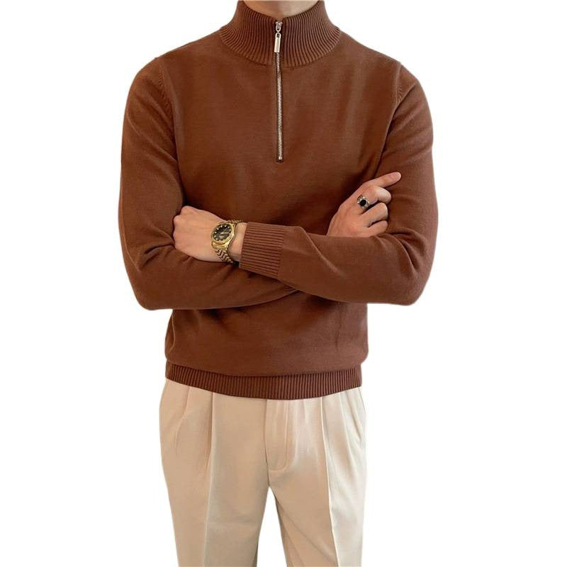 Men's Fine Half-Zip Knit Sweater with Stand-up Collar and Ribbed Cuffs Mune Fashion