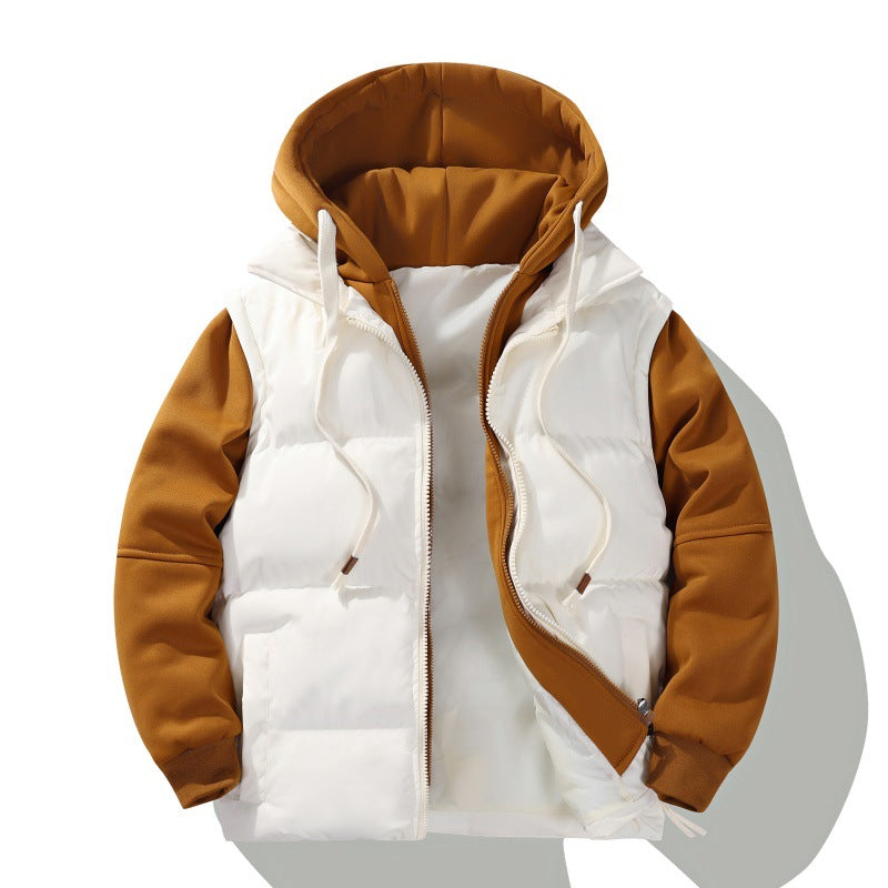 Men's two-layer hooded quilted jacket with detachable padding and soft sleeve panels Mune Fashion