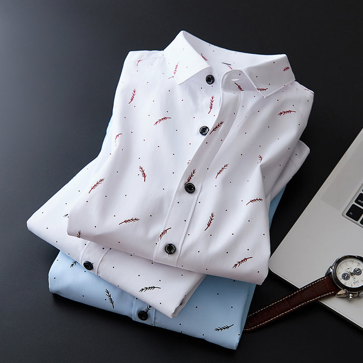 Men's Slim-Fit Business Shirt with fine botanical print and Kent collar Mune Fashion