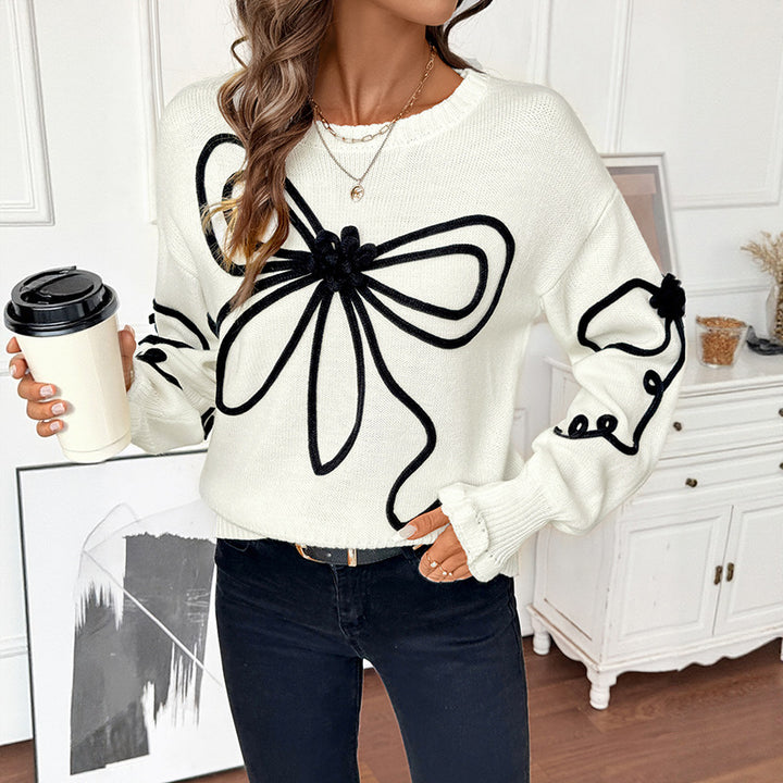 Ladies Playful Knit Sweater with Bow Motif Mune Fashion