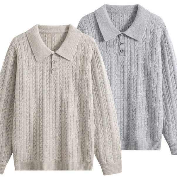 Men's Cable Knit Polo Sweater with Polo Collar, Half Button Placket & Relaxed Fit Mune Fashion