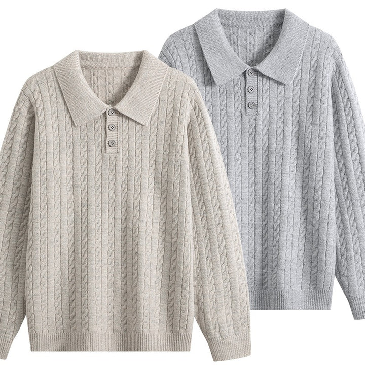 Men's Cable Knit Polo Sweater with Polo Collar, Half Button Placket & Relaxed Fit Mune Fashion