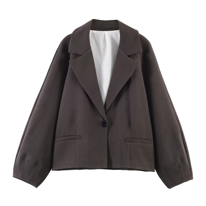 Ladies Cropped Boxy Blazer with Wide Balloon Sleeve Mune Fashion