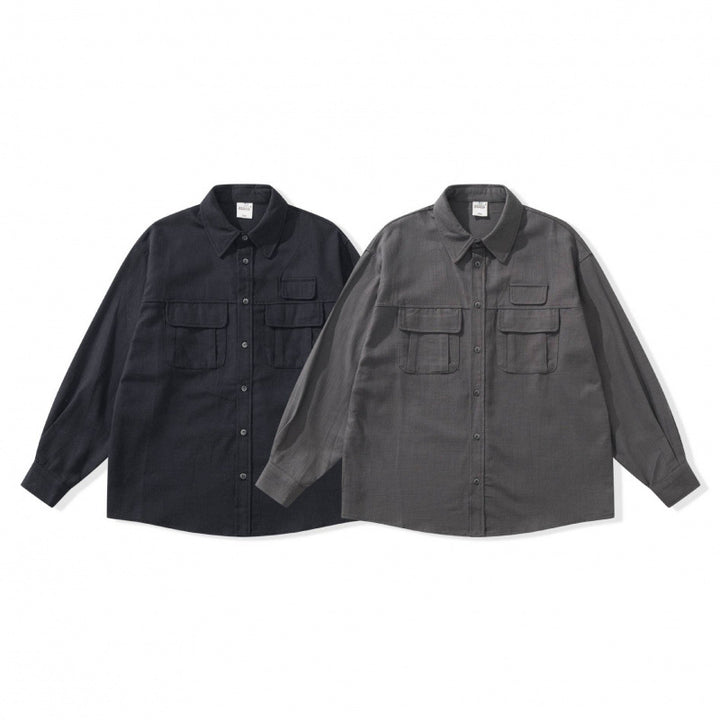 Unisex Boxy Overshirt Jacket in Utility Style with Patch Flap Pockets and Shirt Collar Mune Fashion