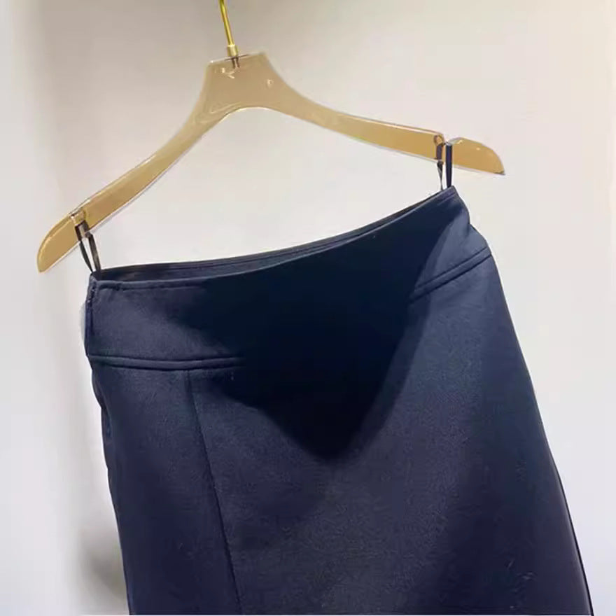 Women's Tailored Midi Skirt with High Waist and Central Front Slit Mune Fashion