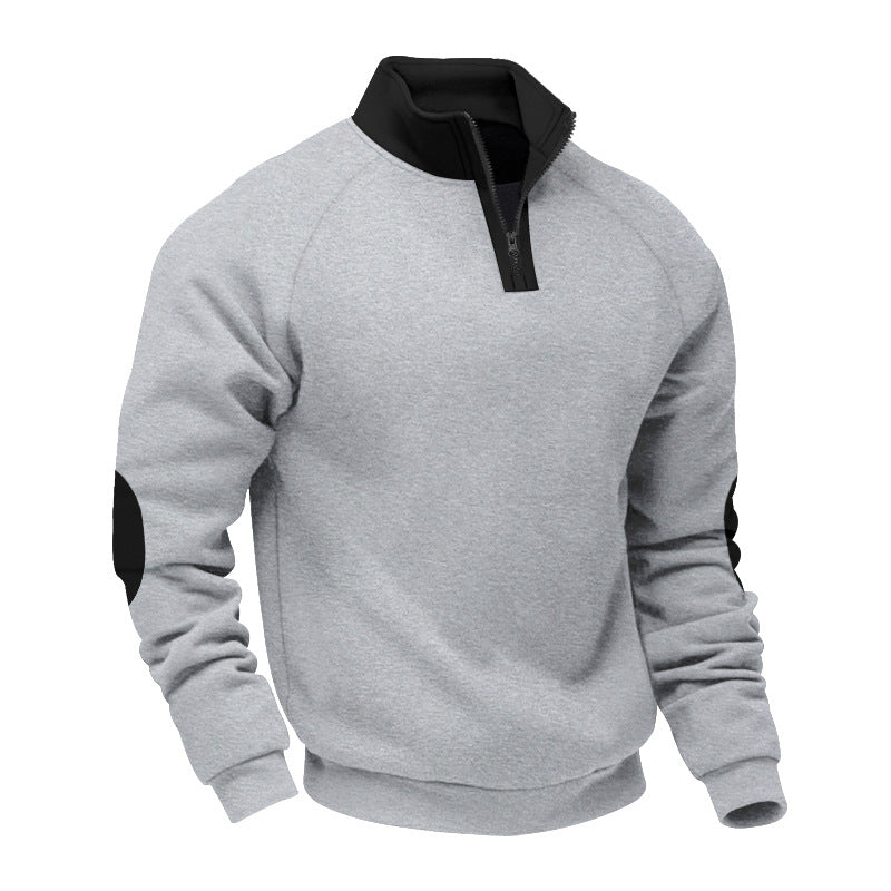 Men's half-zip sweatshirt with standing collar, raglan sleeves and elbow patches Mune Fashion