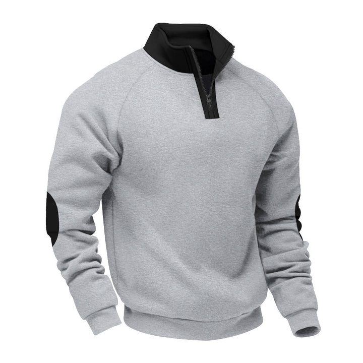 Men's half-zip sweatshirt with standing collar, raglan sleeves and elbow patches Mune Fashion