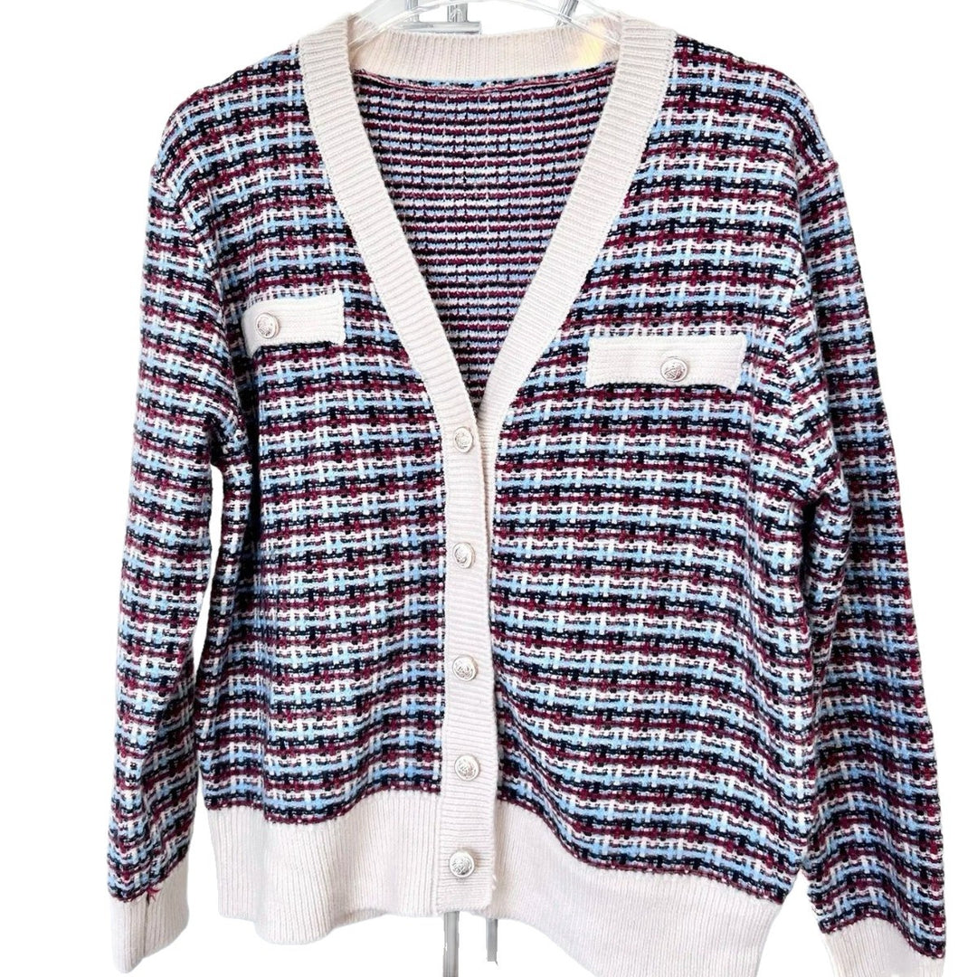 Women's Tweed Knit Cardigan with V-Neck and Decorative Button Placket Mune Fashion