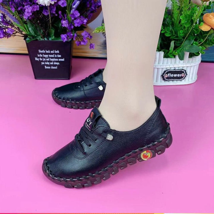 Women Flexible Leather Look Sneakers with Hand-Stitched Contrast Seam and Profiled Rubber Sole Mune Fashion