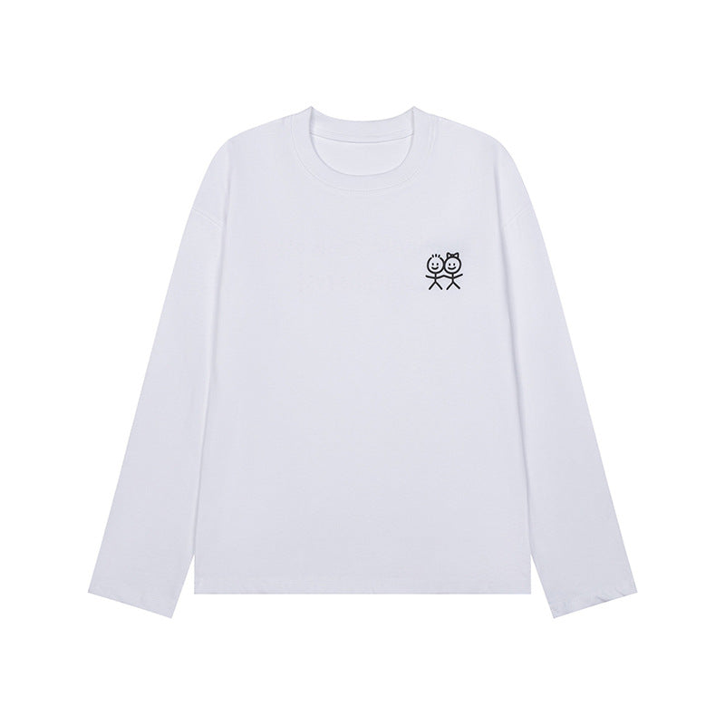 Unisex Long Sleeve Cotton Shirt with Minimalist Friendship Embroidery Mune Fashion