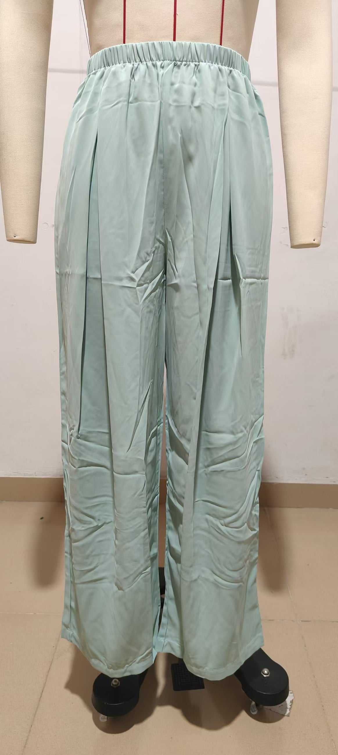 Women Light Satin Palazzo Pants with High Elastic Waistband and Box Pleats Drune