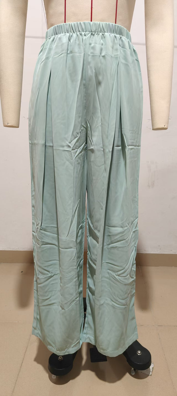 Women Light Satin Palazzo Pants with High Elastic Waistband and Box Pleats Drune