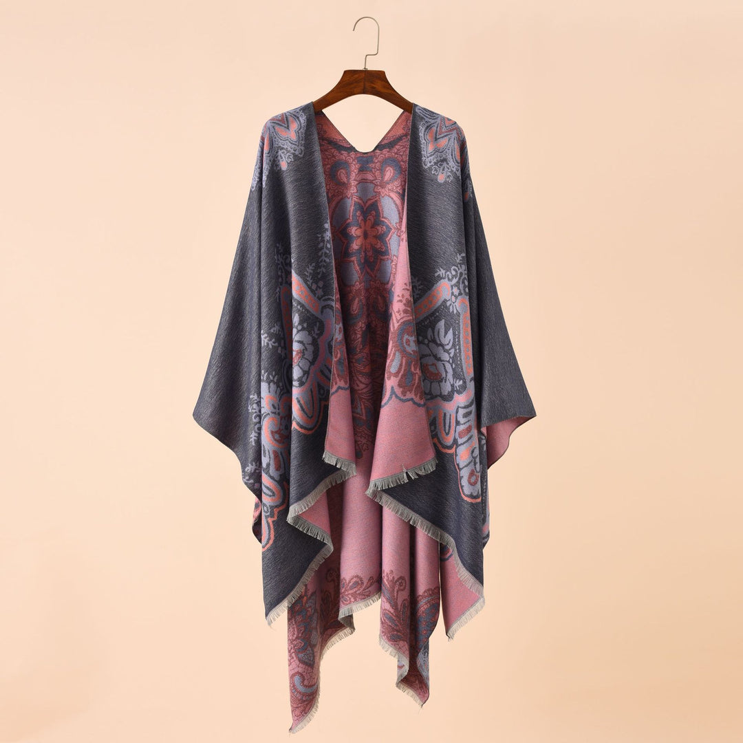 Women's Light Jacquard Throw with Cashmere-like Handle and Fringe Hem Mune Fashion