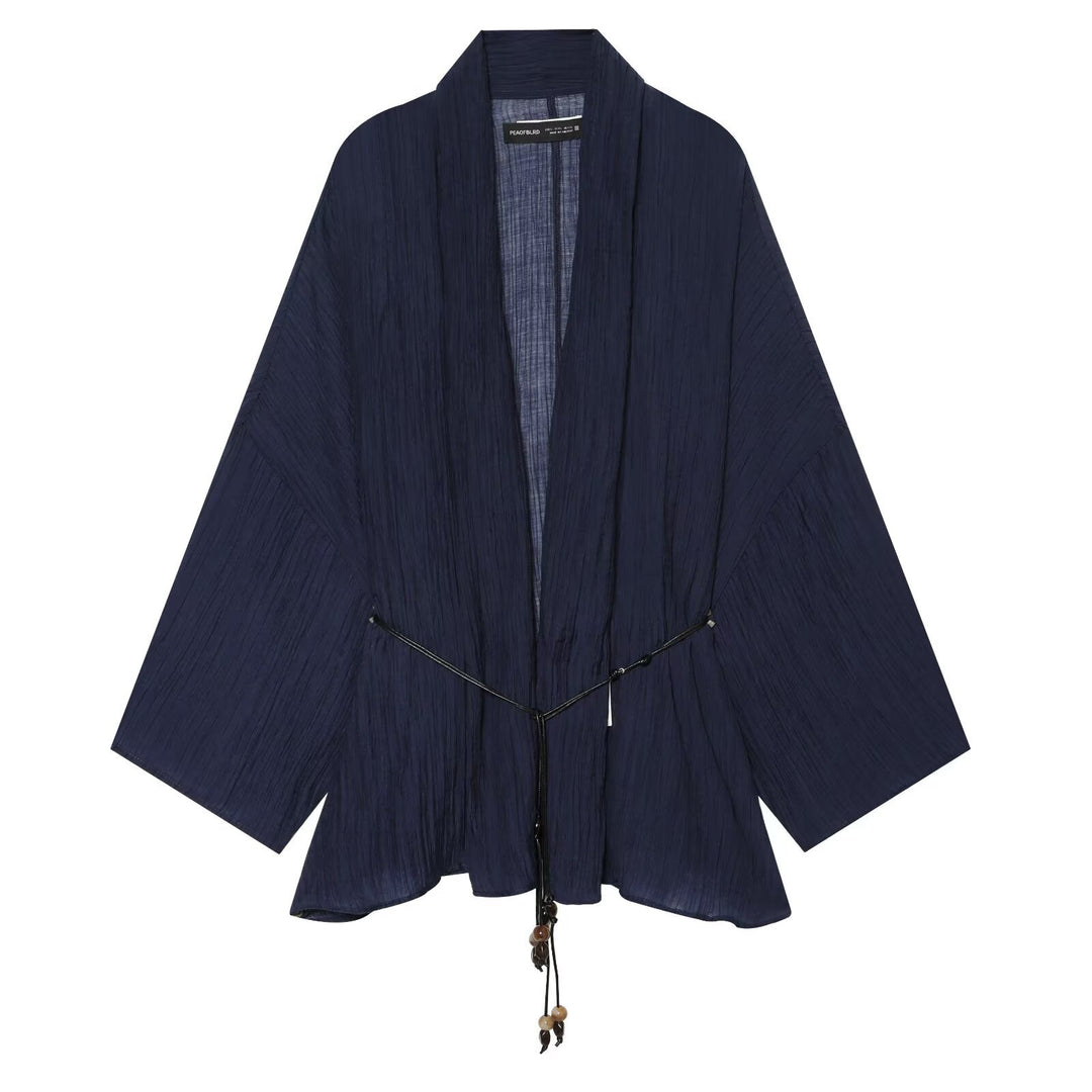 Women Kimono Cardigan with drawstring and crinkle texture Mune Fashion