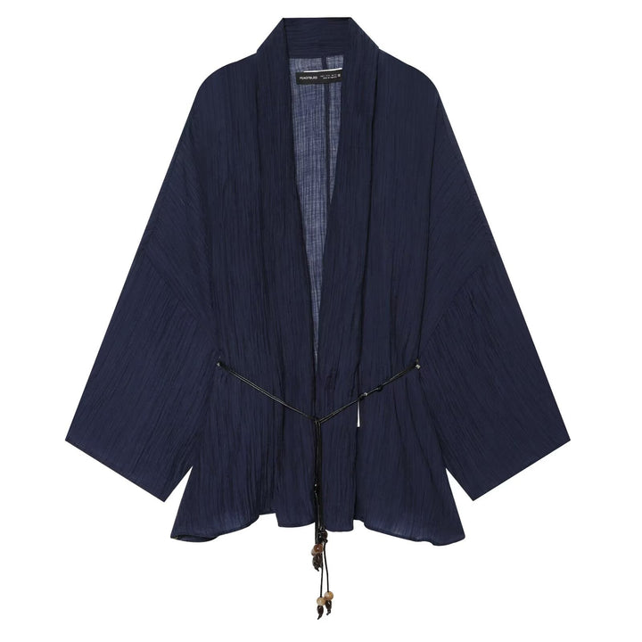 Women Kimono Cardigan with drawstring and crinkle texture Mune Fashion