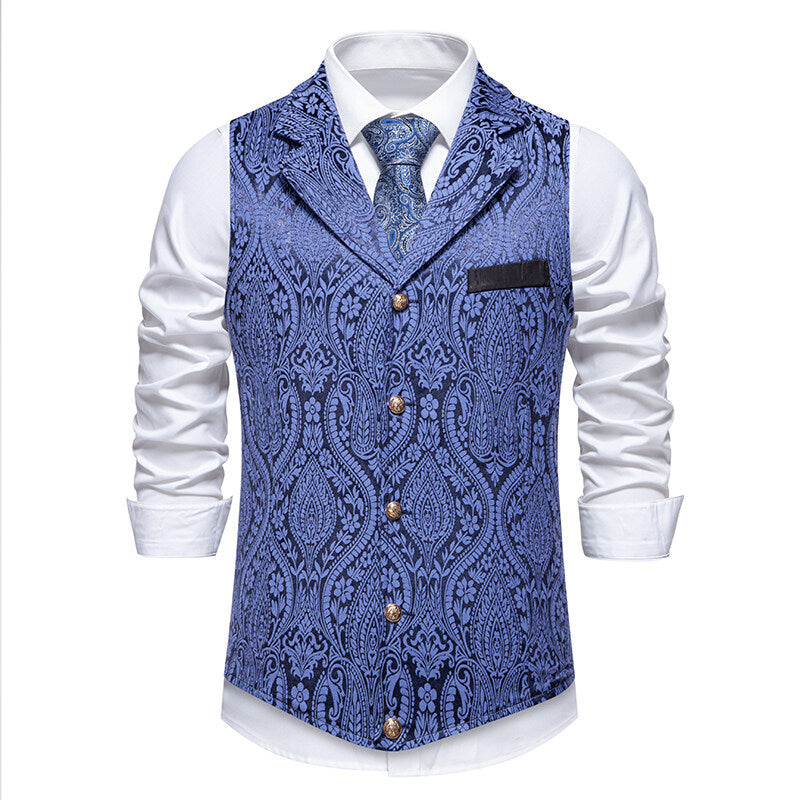 Men's Paisley Jacquard Waistcoat with Shawl Collar, Tailored Fit and Decorative Buttons Mune Fashion