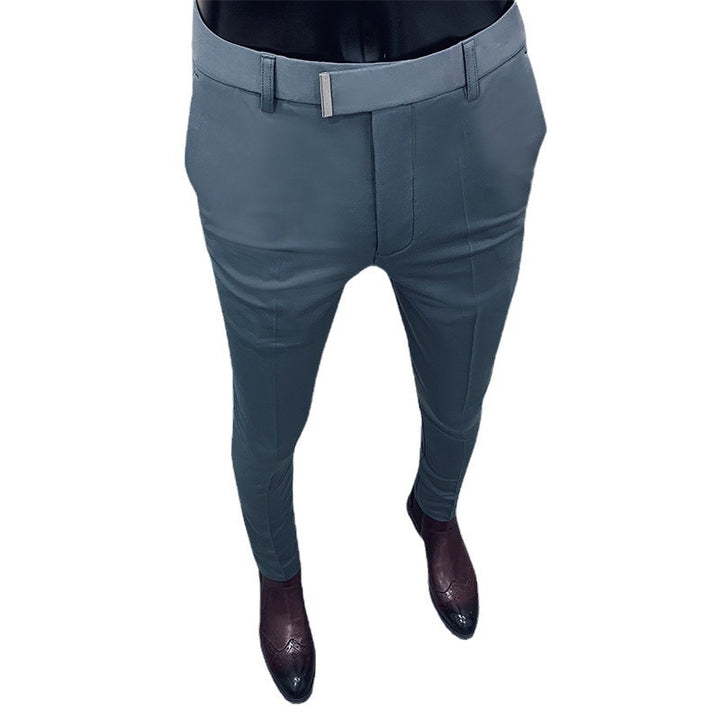 Men's slim elegant suit trousers with discreet gold buckle and crease Mune Fashion