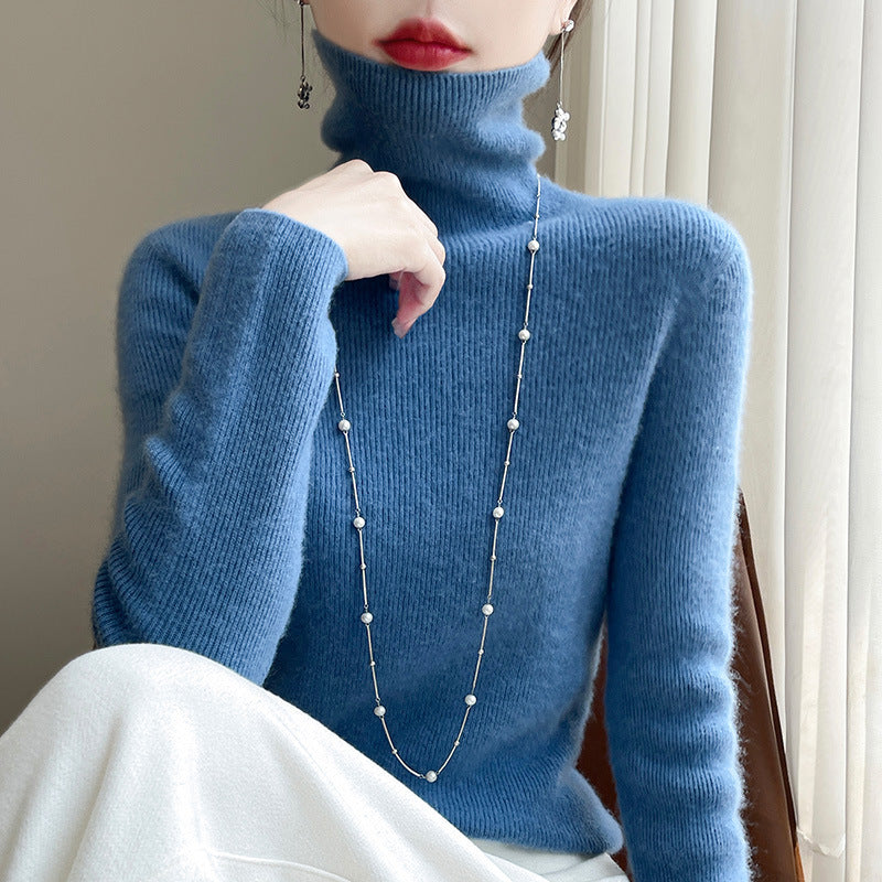 Women's slim fit fine knit turtleneck sweater with extra fine fluff finish Mune Fashion