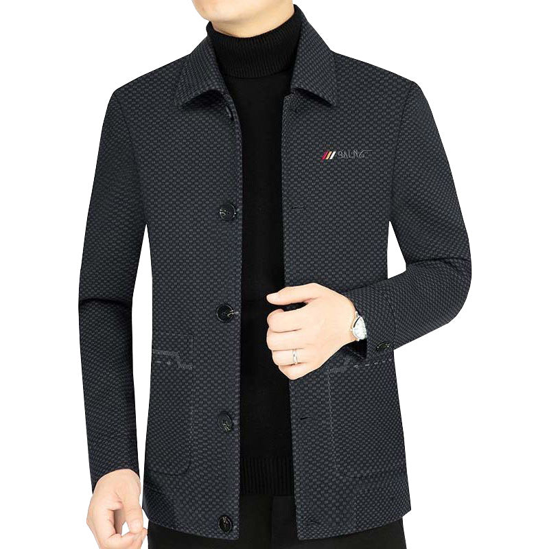 Men's lightweight textured transition jacket with shirt collar and patch pockets Mune Fashion