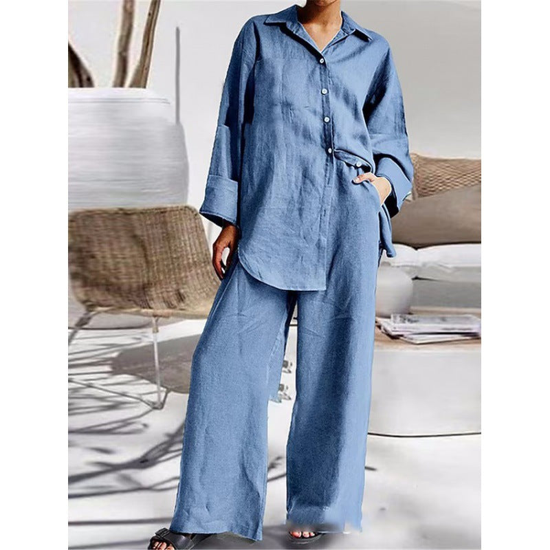 Women's Linen Lounge Set with Loose Shirt and Palazzo Pants Mune Fashion