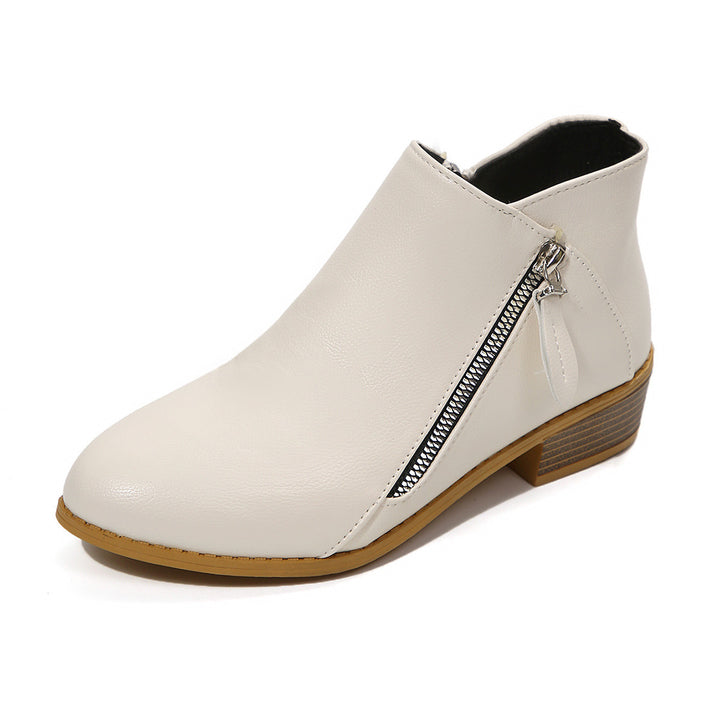 Women's Short Shaft Ankle Boots with Side Zipper and Low Block Heel Mune Fashion