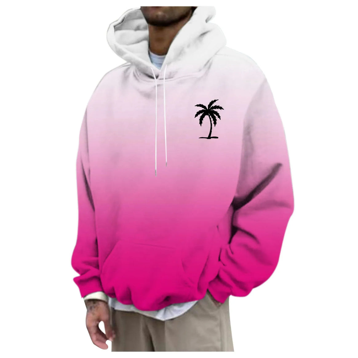 Unisex Trendy Oversized Hoodie with Gradient and Palm Motif Mune Fashion