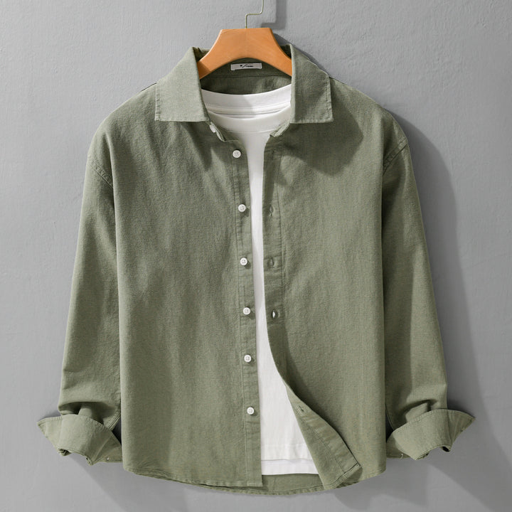 Men's Lightweight Linen-Cotton Overshirt with Kent Collar, Relaxed Fit and Continuous Button Placket Mune Fashion