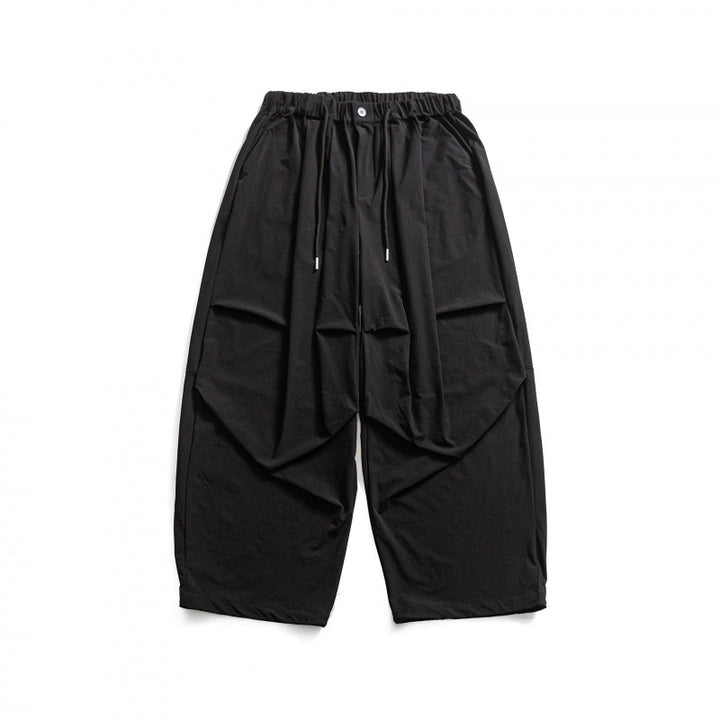 Men's Wide Cropped Harem Pants with Pleat Look, Elastic Waistband and Drawstring Mune Fashion