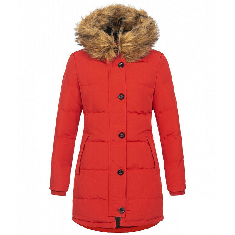 Women's thermo parka with fitted silhouette, button placket & removable faux fur hood Mune Fashion