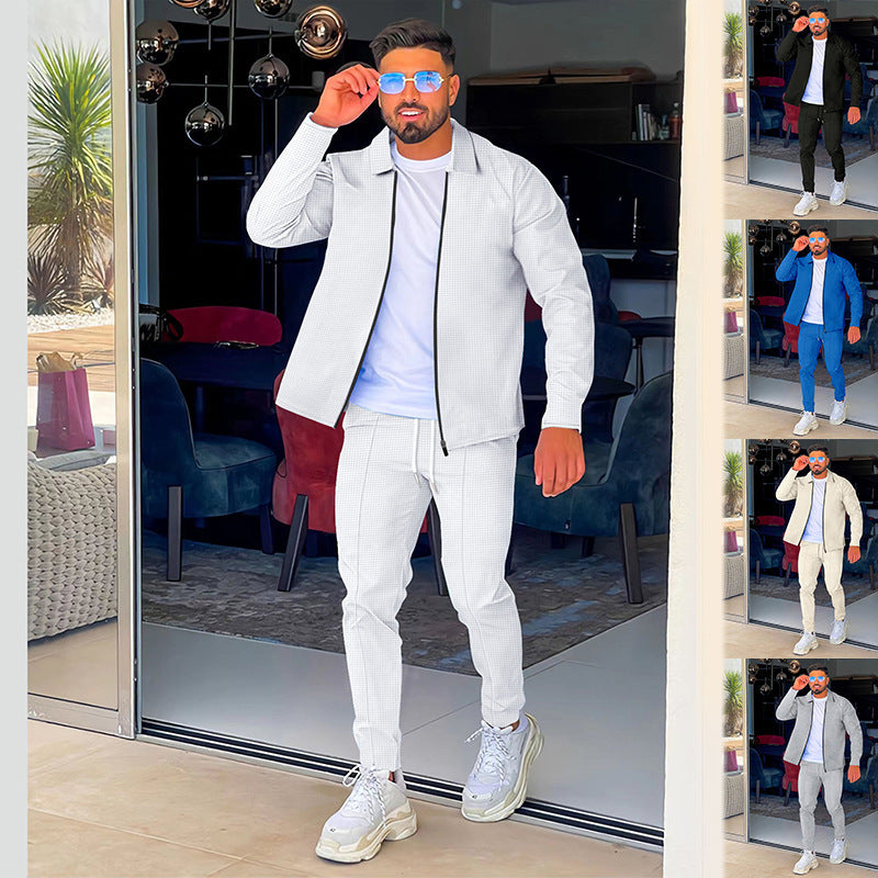 Men's Structured Waffle Loungewear Set with Collar Half-Zip & Drawstring Pants Mune Fashion