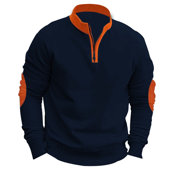 Men's raglan pullover with short zip, stand-up collar and ergonomic elbow panels Mune Fashion