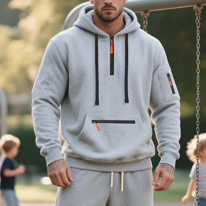 Men's functional hoodie with short front zipper, water-repellent zippers, and utility arm pocket Mune Fashion