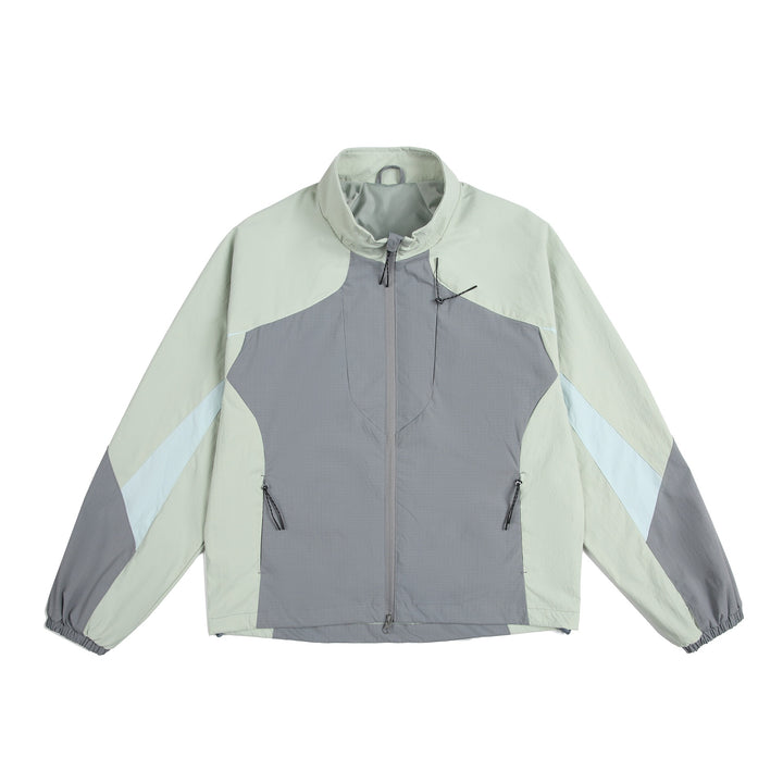 Unisex Lightweight Windbreaker with High Collar, Color Mix Panels and Adjustable Hem Mune Fashion