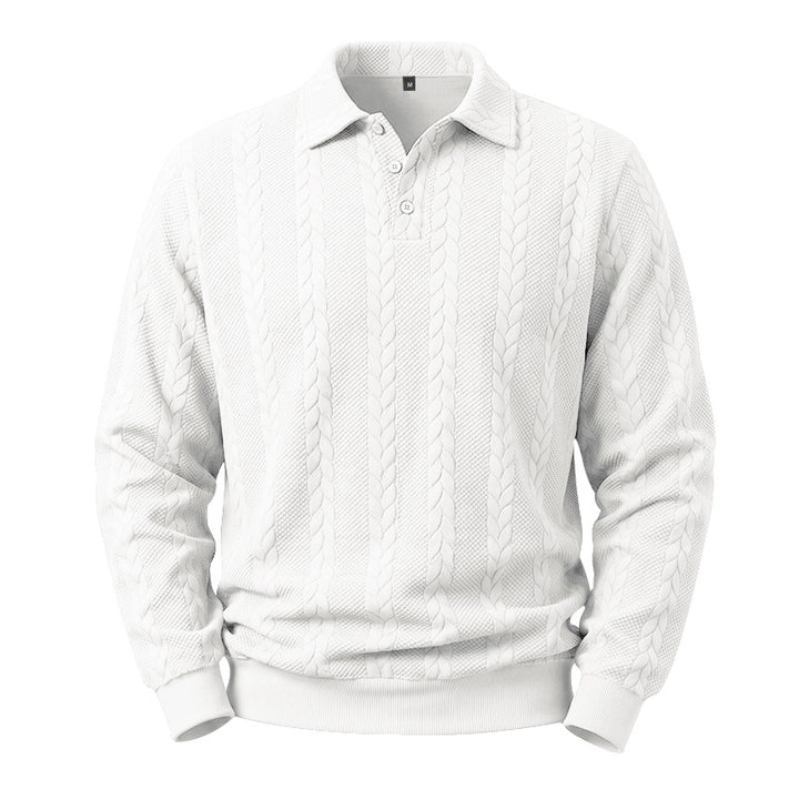 Men's Cable Knit Polo Sweater made of Cotton Blend with Ribbed Cuffs Mune Fashion