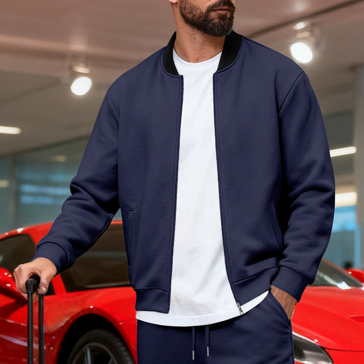 Men's Nan Urban Sweat Track Jacket with Stand Collar Concealed Zipper Elastic Rib Cuffs and Side Pockets Mune Fashion